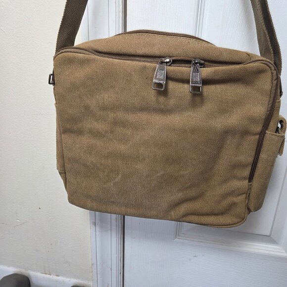 Olive Green Canvas Messenger Bag Laptop Shoulder Bag Durable Crossbody for Men - Picture 7 of 13